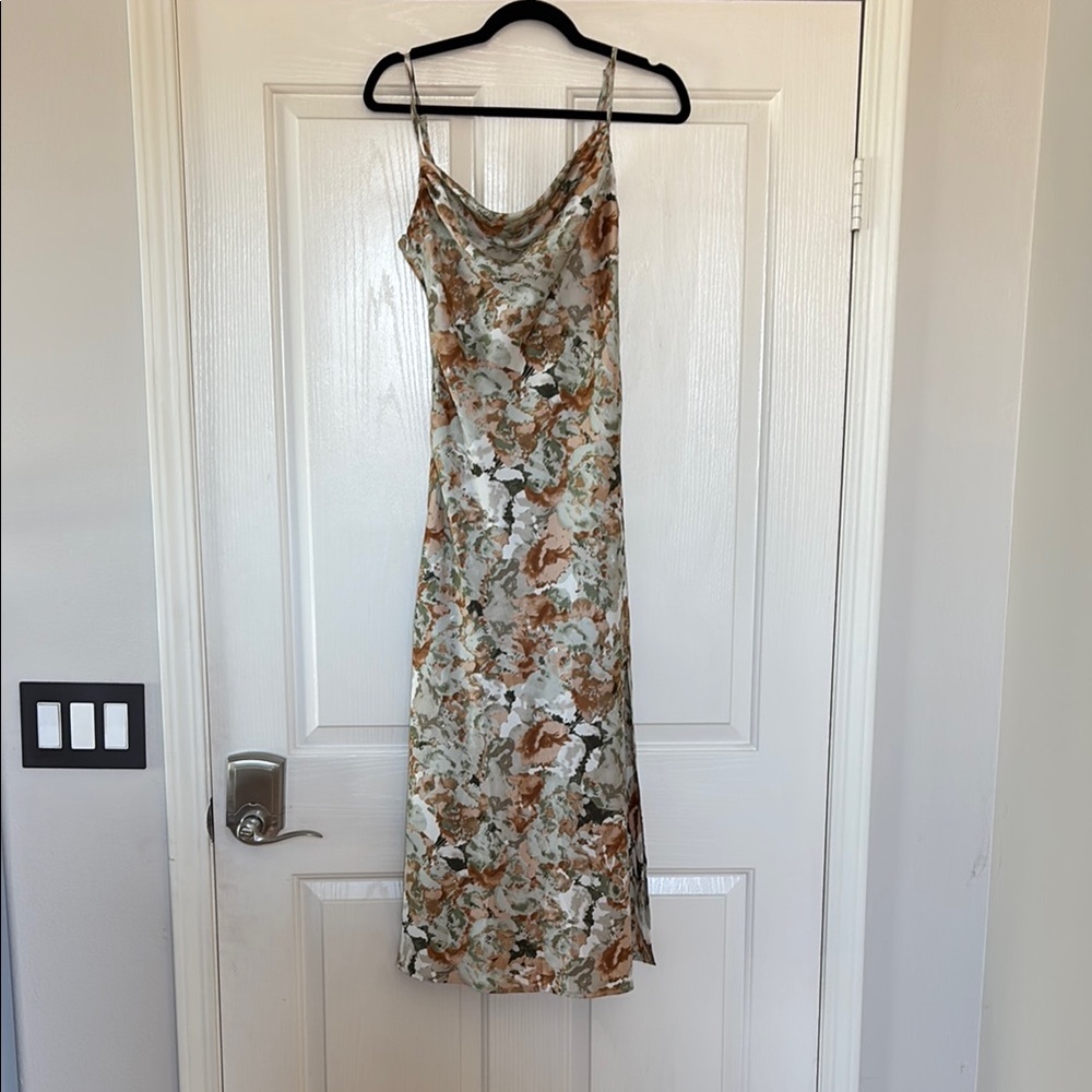 Green Floral Satin Dress